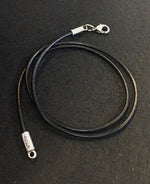 Load image into Gallery viewer, black leather necklace of 2mm. Bico leather products are made using only genuine cow hide leather.Because leather is is a natural product,the color and textures of each piece will differ slightly. The metal fittings are made of pewter.
