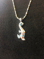 Load image into Gallery viewer, mermaid pendant top of back side with silver ball chain.
