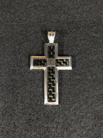 画像をギャラリービューアに読み込む, tech-cross-pendant. meaning : a meld of past and the future.  Carbon and silver material．
