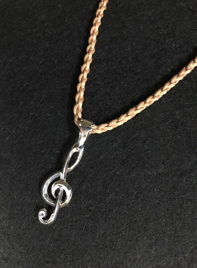 treble-clef-pendant-and-braided-necklace．　meaning : passion for music.